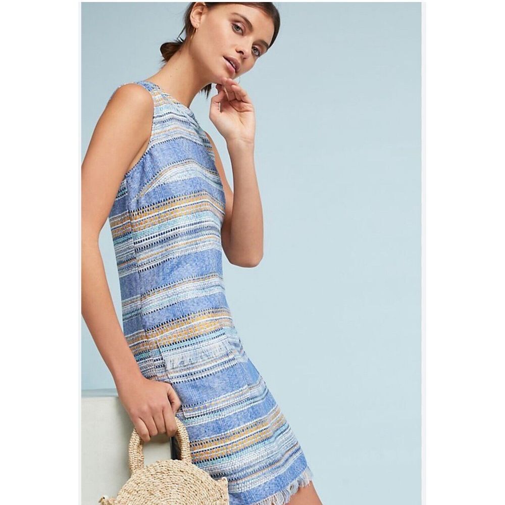Anthropologie Akemi + Kin $148 Women's Sleeveless Tweed Shift Dress Blue Size 14 - Picture 2 of 9